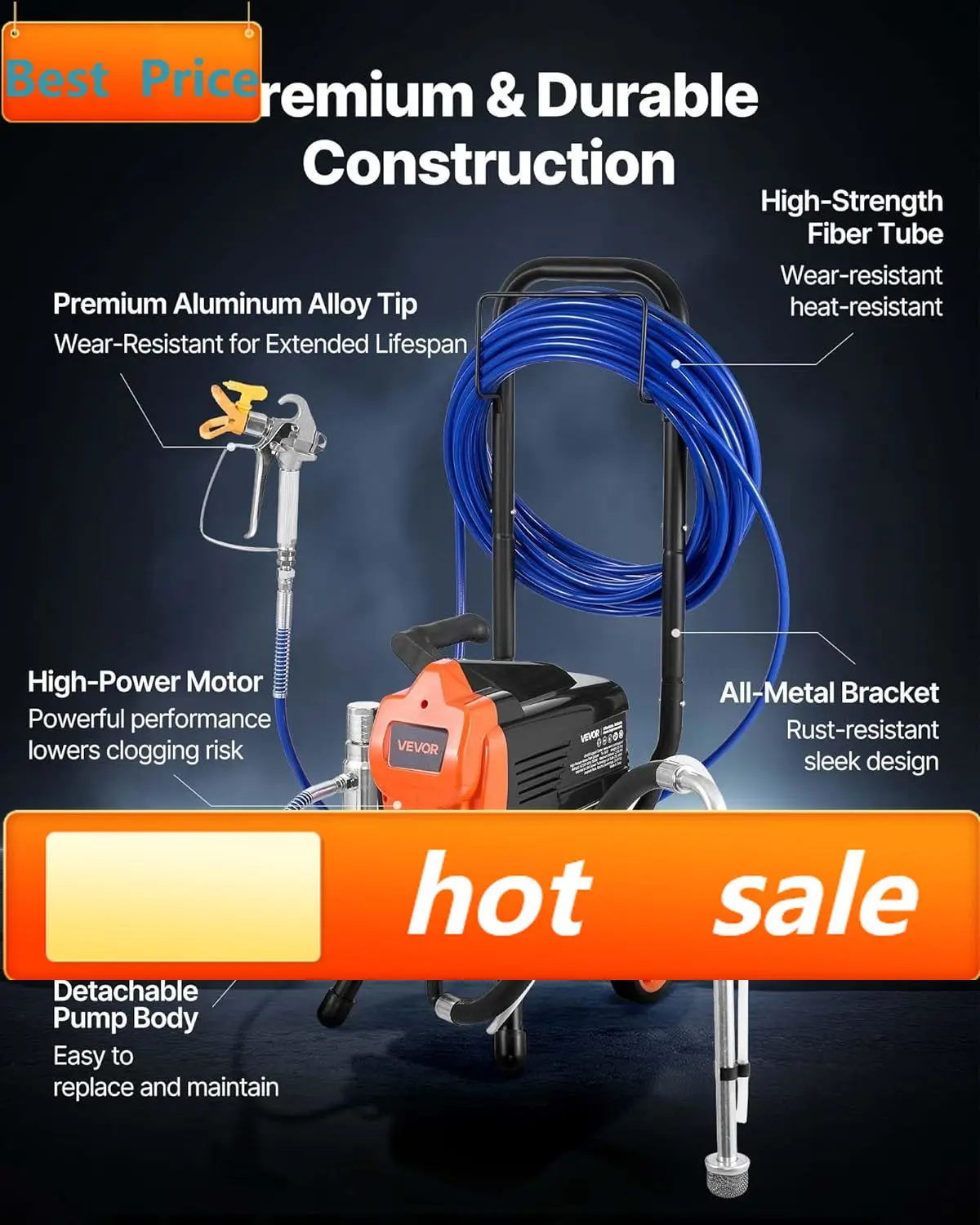 Stand Airless Paint Sprayer, 1500W, 3300PSI High Pressure Airless Sprayer with Cart, Cleaning Brush, Hose, Extension Rod, Nozzle
Stand Airless Paint Sprayer, 1500W, 3300PSI High Pressure Airless Sprayer with Cart, Cleaning Brush, Hose, Extension Rod, Nozzle