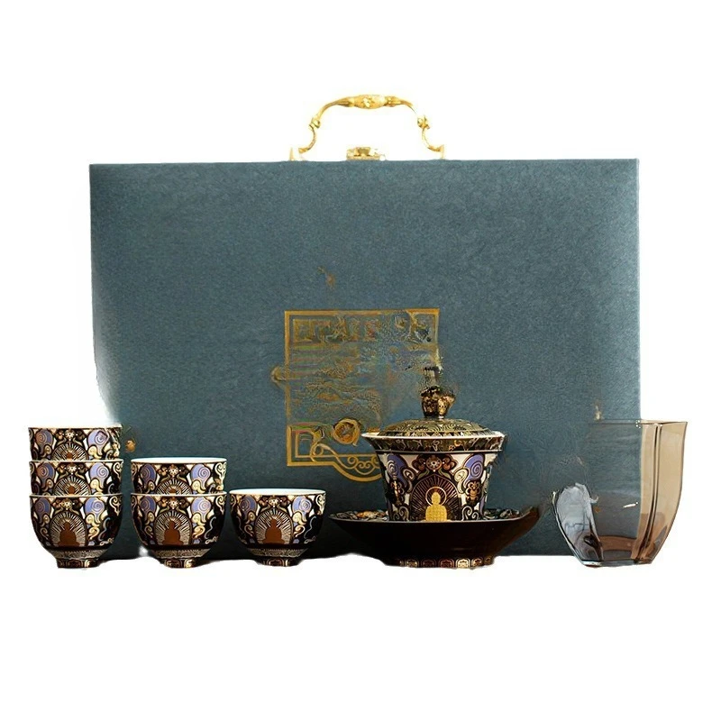 Ceramic anti-scalding cover bowl Kung Fu tea set, gold and silver wrong set gift box
Ceramic anti-scalding cover bowl Kung Fu tea set, gold and silver wrong set gift box