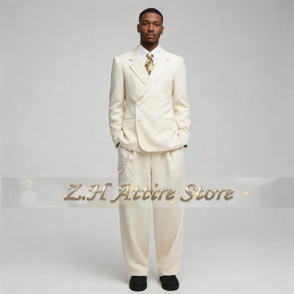 Men's Off-white Suit Custom Vintage Blazer Wide Leg Pants 2-piece Slim Fit Set Formal Wedding Wear for Grooms
Men's Off-white Suit Custom Vintage Blazer Wide Leg Pants 2-piece Slim Fit Set Formal Wedding Wear for Grooms