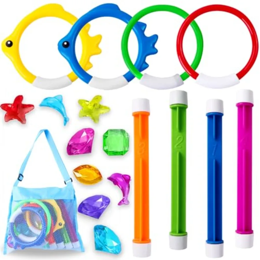 Pool Diving Swimming Toys, Summer Underwater Game Toys with Pool Fishes Dive Sticks Rings Gems Storage Bag for Swim Birthday Pa
Pool Diving Swimming Toys, Summer Underwater Game Toys with Pool Fishes Dive Sticks Rings Gems Storage Bag for Swim Birthday Pa