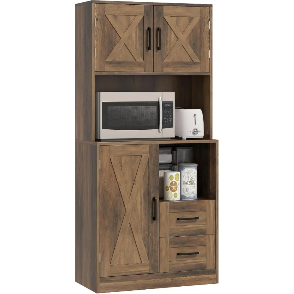 60" Tall Kitchen Pantry Cabinet, Farmhouse Kitchen Storage Cabinet with Microwave Oven Countertop, Freestanding Hutch
60" Tall Kitchen Pantry Cabinet, Farmhouse Kitchen Storage Cabinet with Microwave Oven Countertop, Freestanding Hutch