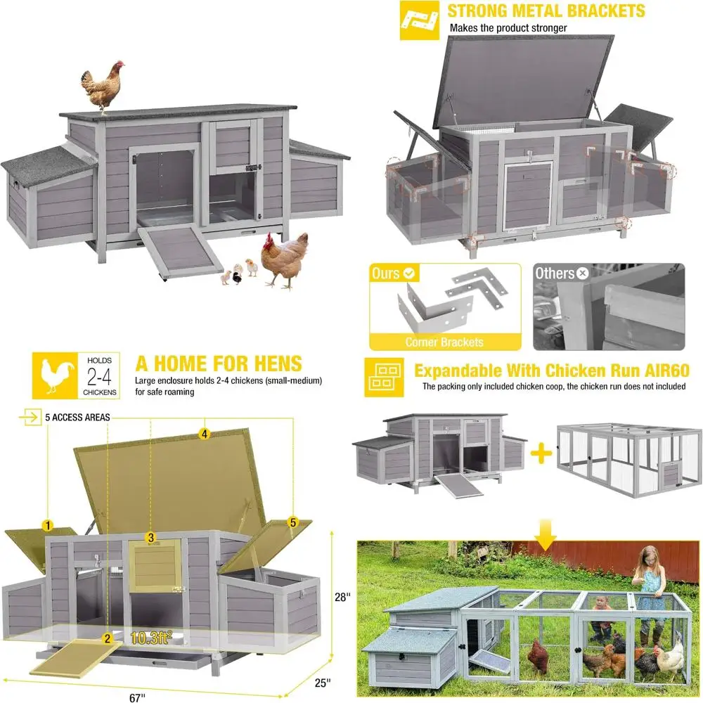 Большой всепогодный деревянный курятник с двумя гнездовами коробками для курей, уличной клетки для кроликов и клетки для уток 
Большой всепогодный деревянный курятник с двумя гнездовами коробками для курей, уличной клетки для кроликов и клетки для уток