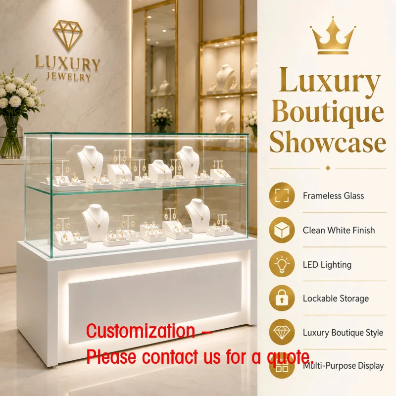 custom.Luxury Frameless Multi Tier Glass Jewelry Display Showcase Cabinet with LED Lighting Lockable Gloss White Retail Stor
custom.Luxury Frameless Multi Tier Glass Jewelry Display Showcase Cabinet with LED Lighting Lockable Gloss White Retail Stor