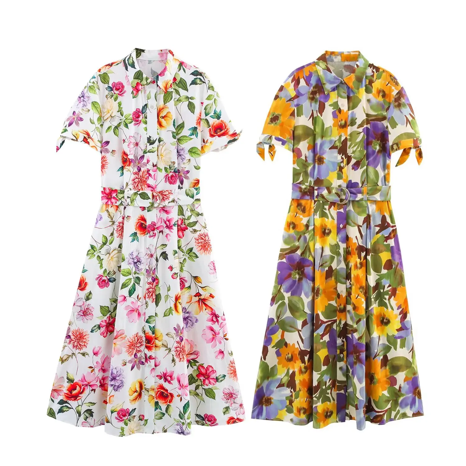 Women's 2025 New Fashion With Belt Printed Poplin Shirt Style Midi Dress Retro Short Sleeve Button up Women's Dress
Women's 2025 New Fashion With Belt Printed Poplin Shirt Style Midi Dress Retro Short Sleeve Button up Women's Dress
