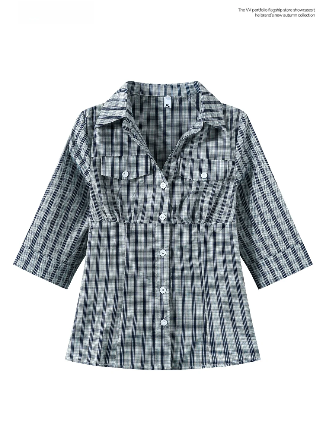 Slim Fit Blue Plaid Shirt Women's Fashionable Turn-down Collar 7/8 Sleeve Waist-cinching Design Spring Summer Top
Slim Fit Blue Plaid Shirt Women's Fashionable Turn-down Collar 7/8 Sleeve Waist-cinching Design Spring Summer Top