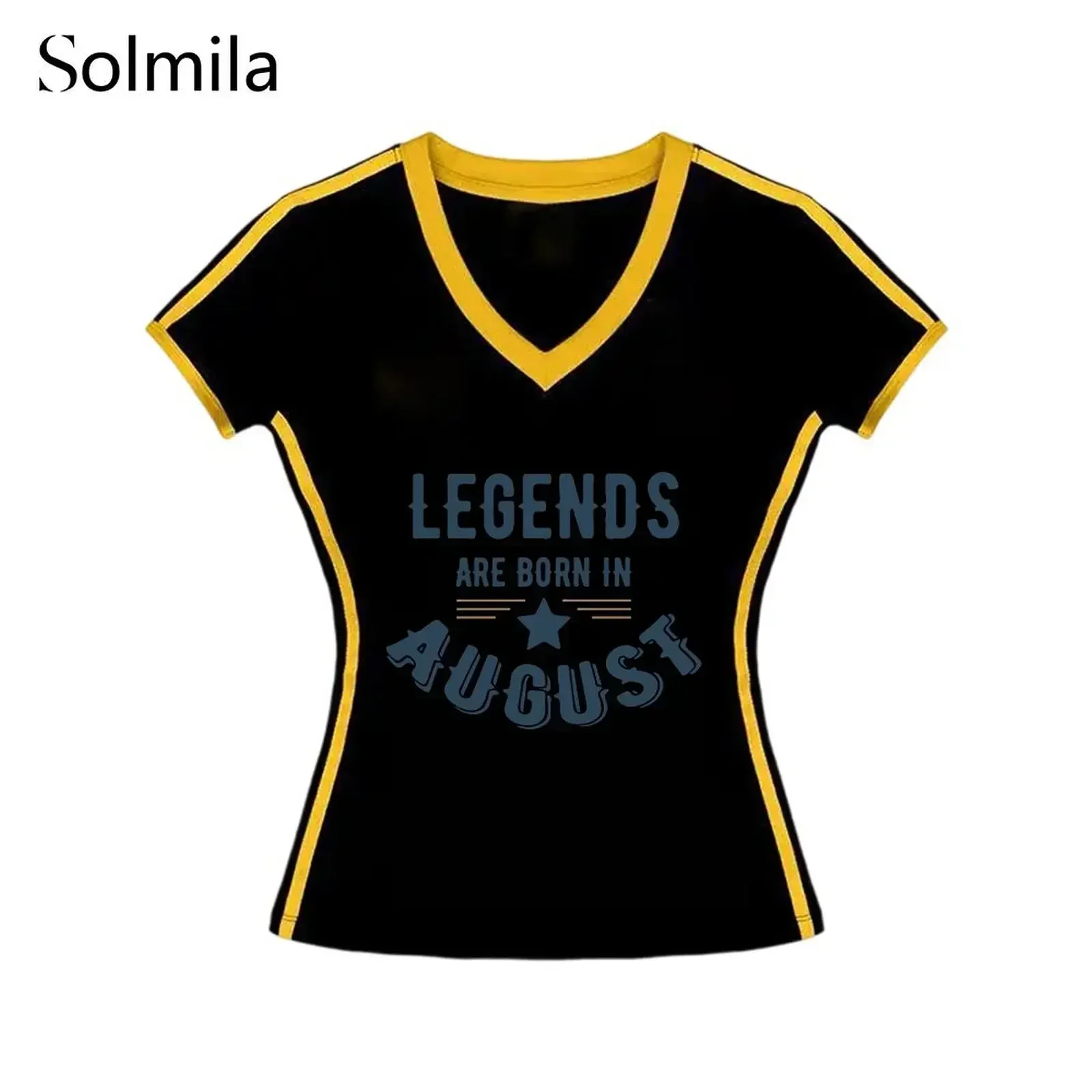 Slim Fit T-Shirt English Letter T-Shirt Suitable For Women V Neckline Style Comfortable Wear Cotton Spandex Fabric Size L
Slim Fit T-Shirt English Letter T-Shirt Suitable For Women V Neckline Style Comfortable Wear Cotton Spandex Fabric Size L