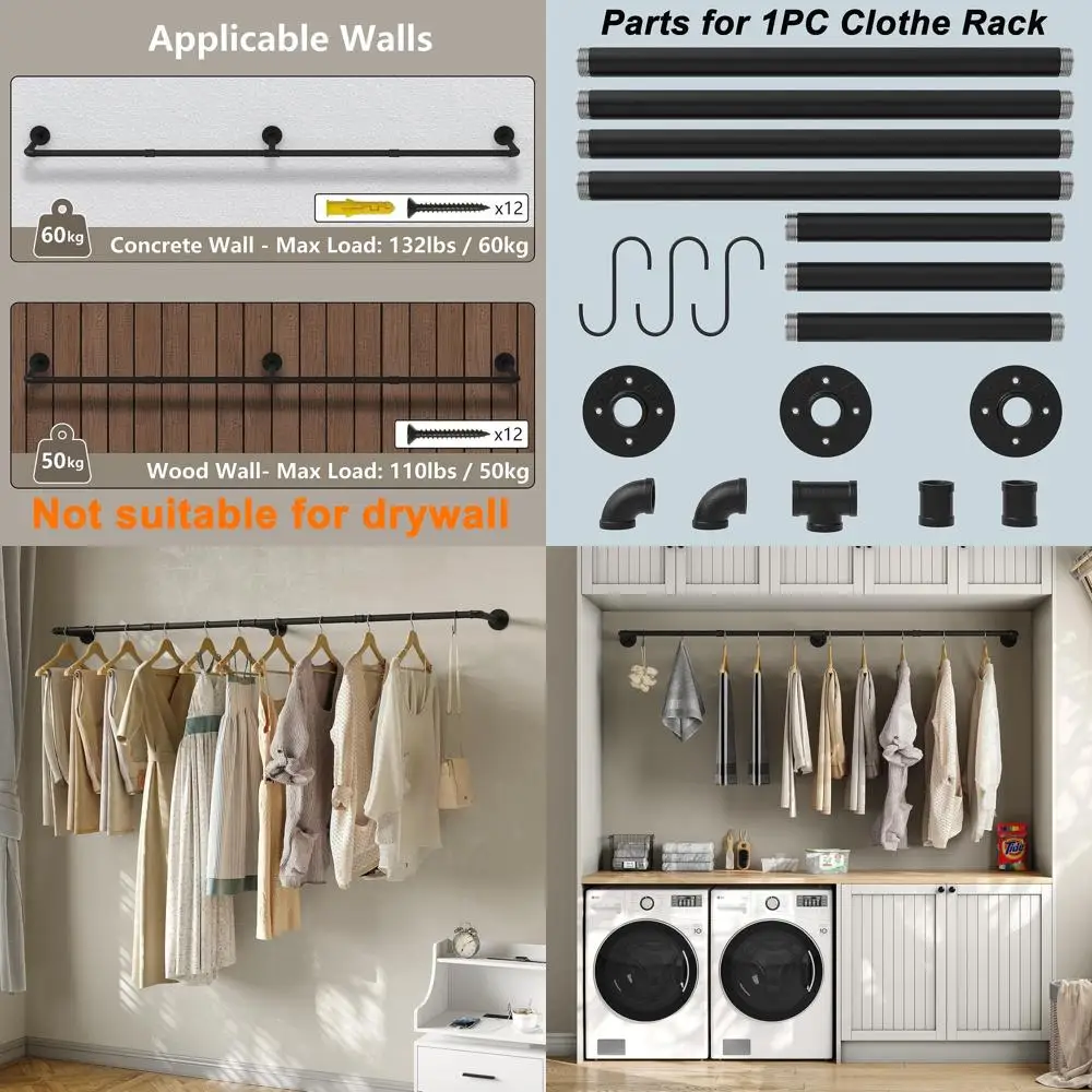 72 Настенная промышленная вешалка для одежды для труб с 3 крючками, сверхмощный железный стержень, грузоподъемность 135 фунтов, черный (2 шт.)
72 Настенная промышленная вешалка для одежды для труб с 3 крючками, сверхмощный железный стержень, грузоподъемность 135 фунтов, черный (2 шт.)