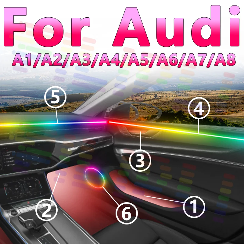 64 Color RGB Car Ambient Light Symphony APP Control 12V Interior Atmosphere Lamp Upgrade Kit For Audi A3 A5 A4 Q3 A7 Q2 Q7 A6 A1
64 Color RGB Car Ambient Light Symphony APP Control 12V Interior Atmosphere Lamp Upgrade Kit For Audi A3 A5 A4 Q3 A7 Q2 Q7 A6 A1