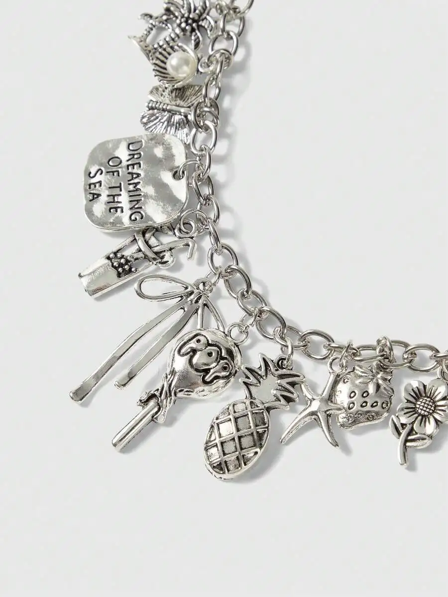 Vintage Sea Star Seashell Faux Pearl Charm Bracelet With Bow Pineapple Strawberry Flower Pendant For Women
Vintage Sea Star Seashell Faux Pearl Charm Bracelet With Bow Pineapple Strawberry Flower Pendant For Women