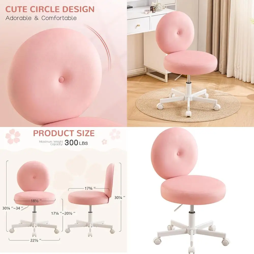 Compact Velvet Swivel Chair with Wheels for Home Office and Bedroom, Pink Upholstered
Compact Velvet Swivel Chair with Wheels for Home Office and Bedroom, Pink Upholstered