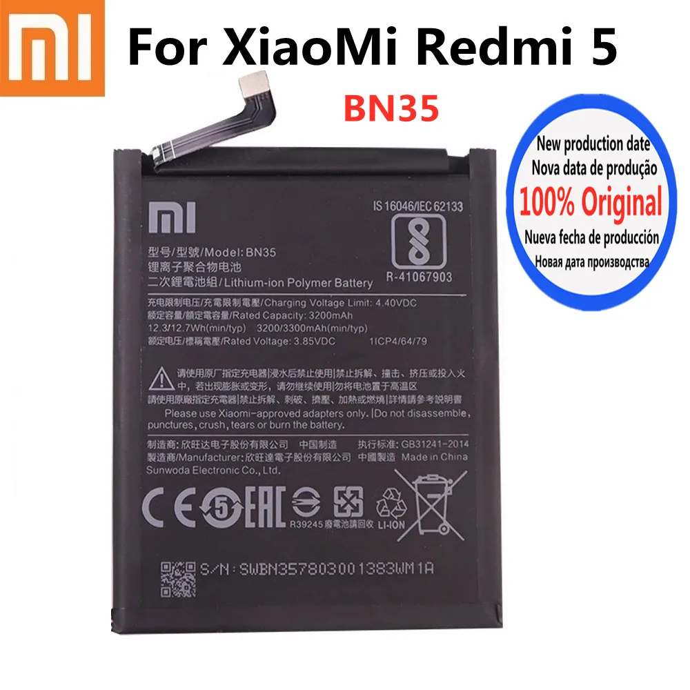 3300mAh BN35 Xiao Mi Original Phone Battery For Xiaomi Redmi5 Redmi 5 Red mi5 High Quality Phone Battery Bateria Batteries
3300mAh BN35 Xiao Mi Original Phone Battery For Xiaomi Redmi5 Redmi 5 Red mi5 High Quality Phone Battery Bateria Batteries