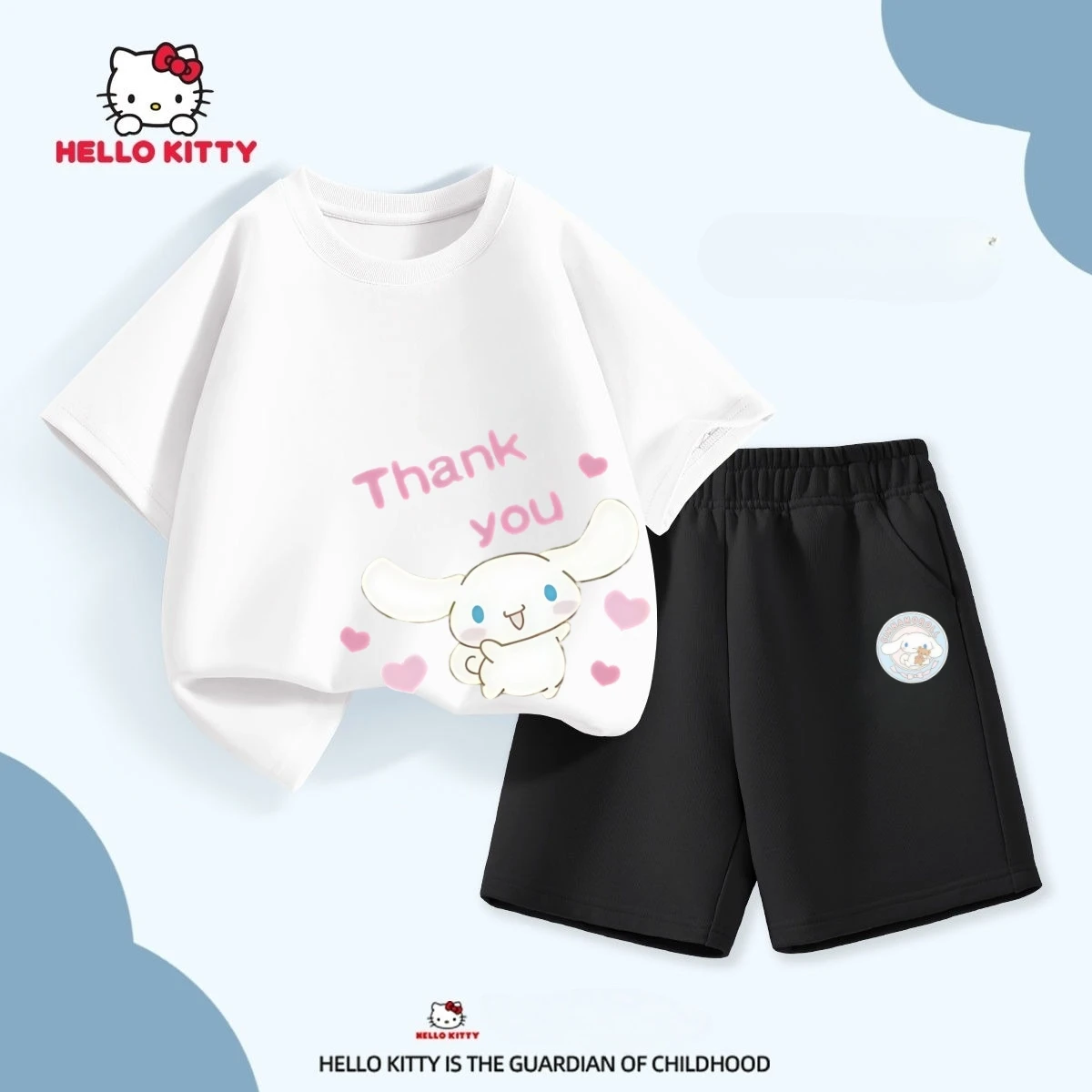 Sanrio, летний комплект хлопковой одежды для маленьких девочек, детские футболки с короткими рукавами и принтом Cinnamoroll, топ и шорты, костюм, наряды
Sanrio, летний комплект хлопковой одежды для маленьких девочек, детские футболки с короткими рукавами и принтом Cinnamoroll, топ и шорты, костюм, наряды