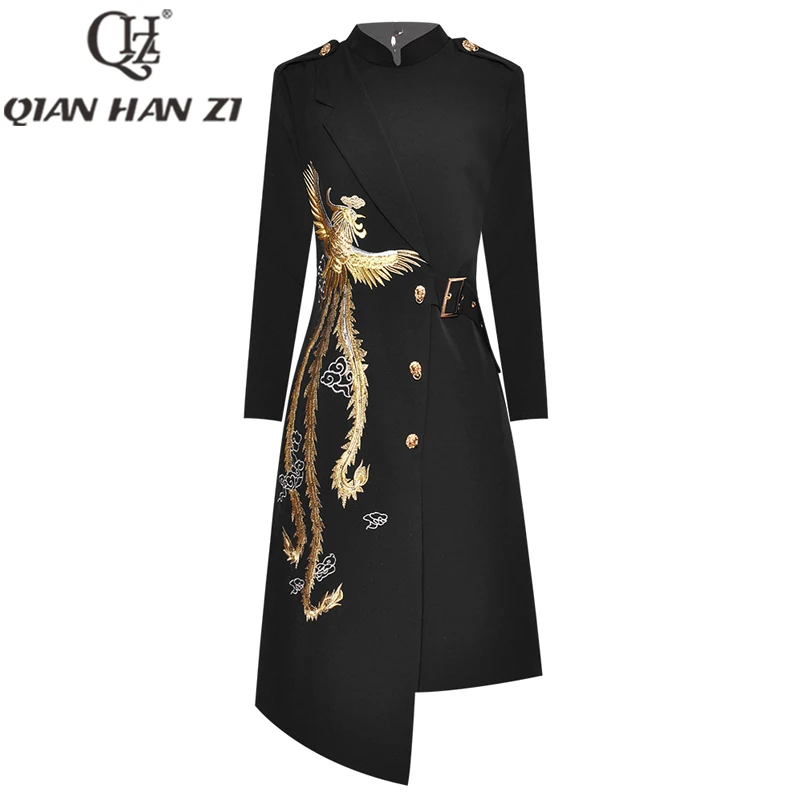 QHZ Designer Fashion Belt Slim Vintage Dress Women Long Sleeve high-quality luxury Button phoenix Golden thread Embroidery Dress
QHZ Designer Fashion Belt Slim Vintage Dress Women Long Sleeve high-quality luxury Button phoenix Golden thread Embroidery Dress