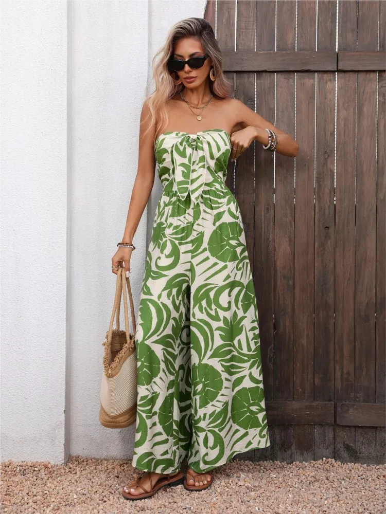 Elegant Women's 2026 Summer New Casual Vacation Jumpsuit With Fashionable Print And Sexy Strapless High Waist Wide Leg Jumpsuit
Elegant Women's 2026 Summer New Casual Vacation Jumpsuit With Fashionable Print And Sexy Strapless High Waist Wide Leg Jumpsuit
