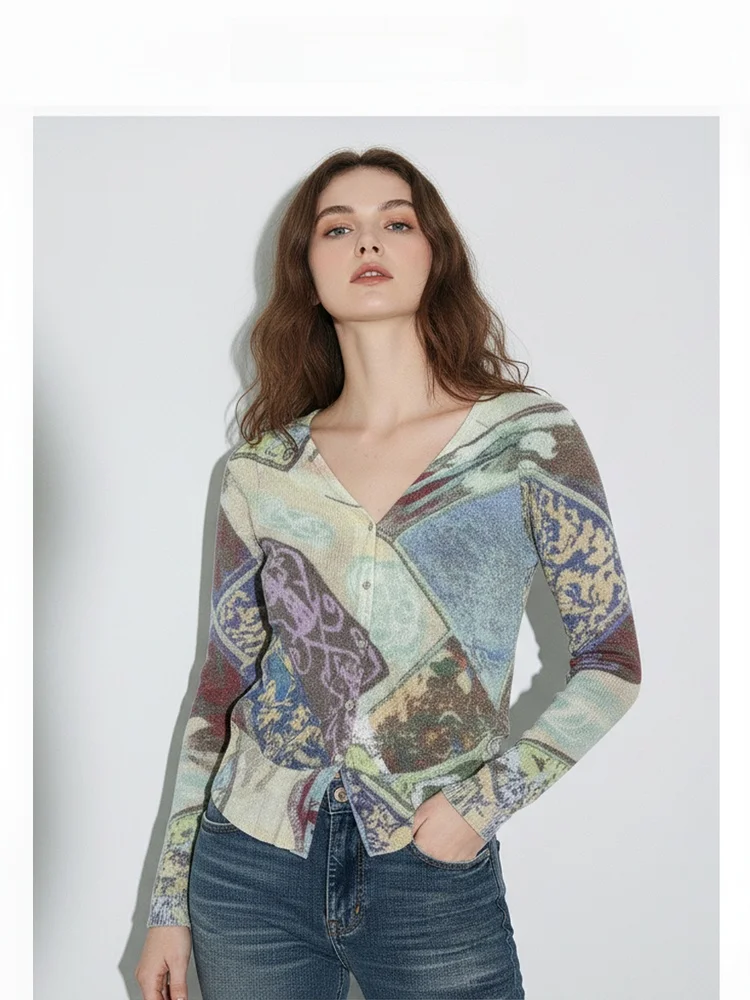 Artistic Printed V-Ne Open Cardigan Women's Slim Fit Knitted Sweater Base irt Design Sense Long Sve Button Cl...
Artistic Printed V-Ne Open Cardigan Women's Slim Fit Knitted Sweater Base irt Design Sense Long Sve Button Cl...