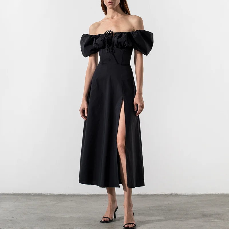 Summer Women's Dress Wrapped Chest Style Square Neck High Waist Bubble Sleeve Solid Color Split Long Dress Street Fashion Dress
Summer Women's Dress Wrapped Chest Style Square Neck High Waist Bubble Sleeve Solid Color Split Long Dress Street Fashion Dress
