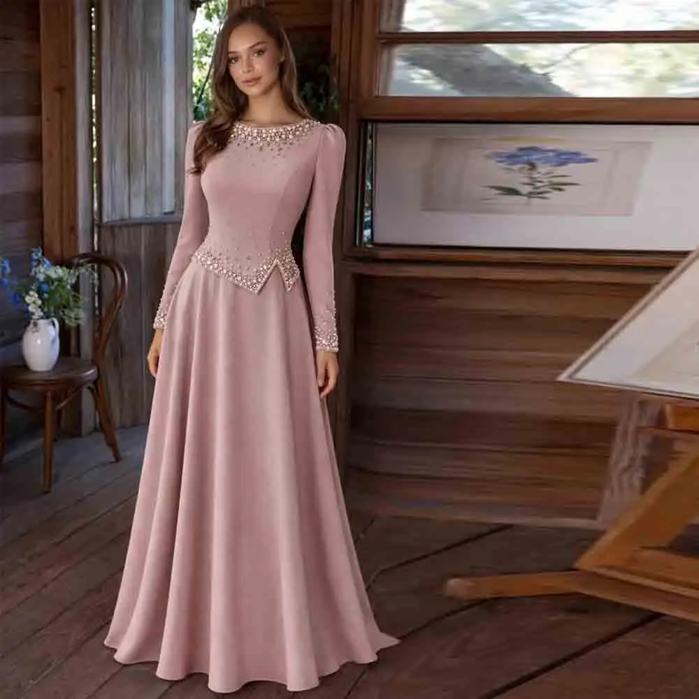Customized Elegant Muslim Evening Dress 2026 Pearl Rhinestone Peplum Hijab Dresses Jersey Pleat Islamic Maxi Gown
Customized Elegant Muslim Evening Dress 2026 Pearl Rhinestone Peplum Hijab Dresses Jersey Pleat Islamic Maxi Gown