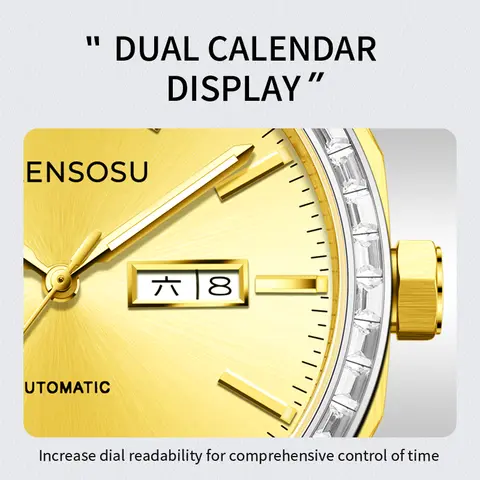 TELENSOSU Men's Watch Automatic Mechanical Watch Luxury Brand Fashion Sapphire Metal Strap Double Calendar Waterproof Watch 8803
