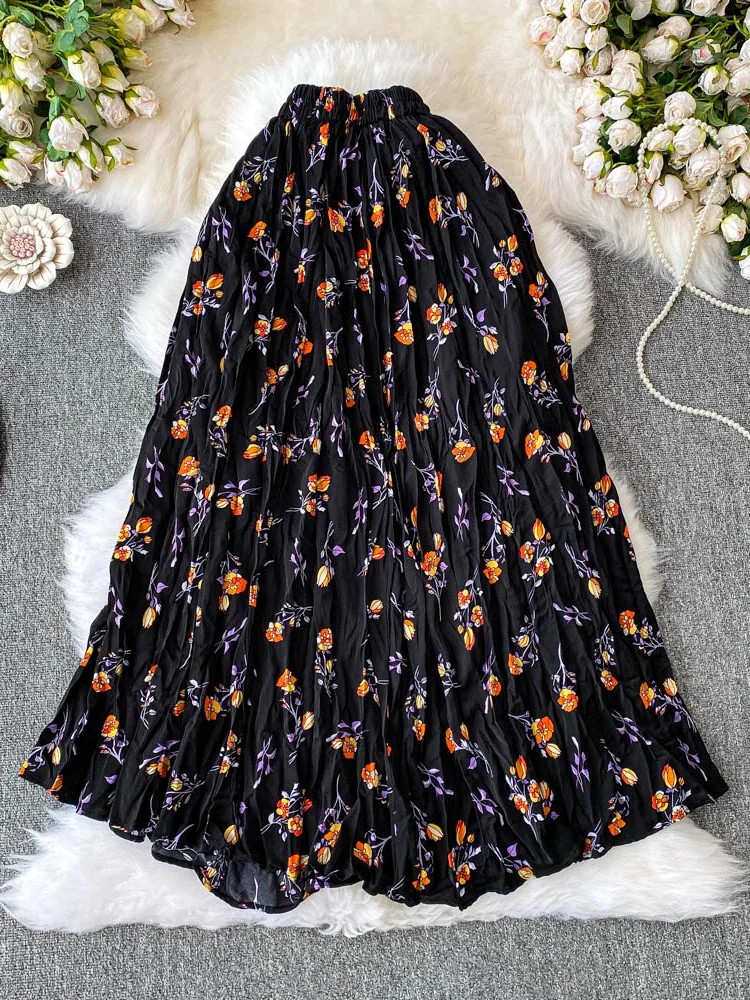 Slimming High Waist Pleated Midi Skirt Women's Faion Design Sensation Small Print Ele over Knee Umbrella Skirt
Slimming High Waist Pleated Midi Skirt Women's Faion Design Sensation Small Print Ele over Knee Umbrella Skirt