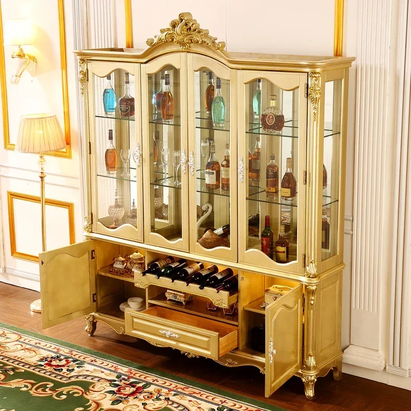 European Wine Cabinet Shelf American Solid Wood Cabinet Decorative Cabinet Champagne Gold Four-door Gabinete Villa Furniture
European Wine Cabinet Shelf American Solid Wood Cabinet Decorative Cabinet Champagne Gold Four-door Gabinete Villa Furniture