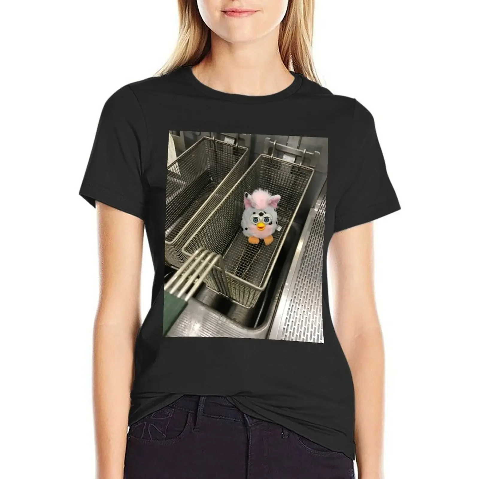 Furby in fryer basket T-Shirt cute tops Female clothing tees plus sizes white t shirts for Women
Furby in fryer basket T-Shirt cute tops Female clothing tees plus sizes white t shirts for Women