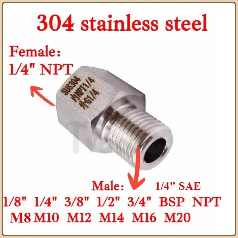 1/4" NPT Female To Male M8-20 1/8" 1/4" 3/8" BSP NPT Hex Reducer Bushing 304 Stainless Adapter High Pressure for Pressure Gauge
1/4" NPT Female To Male M8-20 1/8" 1/4" 3/8" BSP NPT Hex Reducer Bushing 304 Stainless Adapter High Pressure for Pressure Gauge