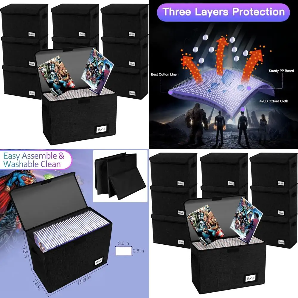 Collapsible Comic Book Storage Box, Holds 160-180 Books, 15.8x7.8x11.8, Heavy Duty Organizer Container (Black)
Collapsible Comic Book Storage Box, Holds 160-180 Books, 15.8x7.8x11.8, Heavy Duty Organizer Container (Black)