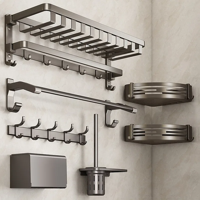 Gun Grey No Drill Towel Rack Bathroom Storage Space Aluminum Foldable Wall Mount
Gun Grey No Drill Towel Rack Bathroom Storage Space Aluminum Foldable Wall Mount