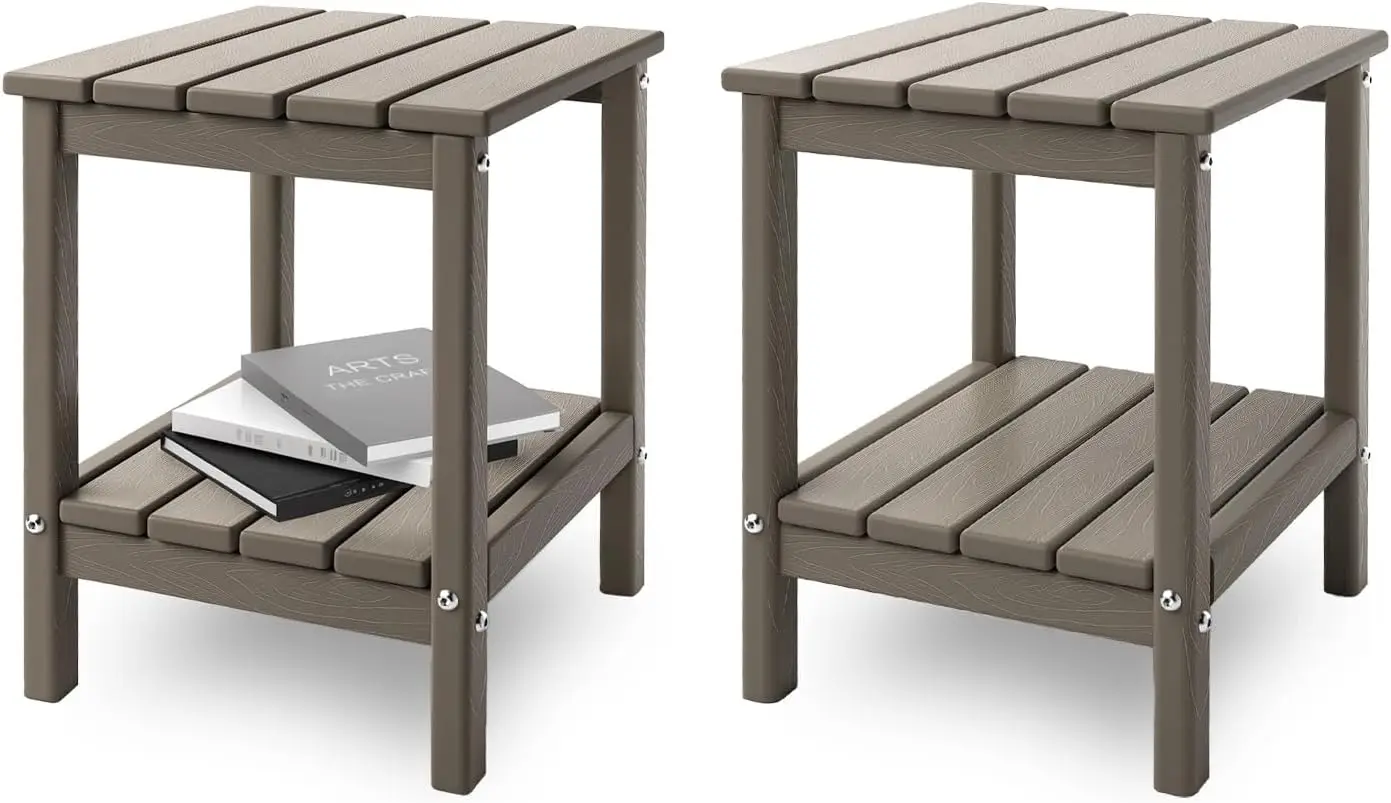Adirondack Outdoor Side Tables Set of 2 | HDPE Plastic Wood Grain Desert Brown Patio End Table with Storage 2-Shelf We
Adirondack Outdoor Side Tables Set of 2 | HDPE Plastic Wood Grain Desert Brown Patio End Table with Storage 2-Shelf We