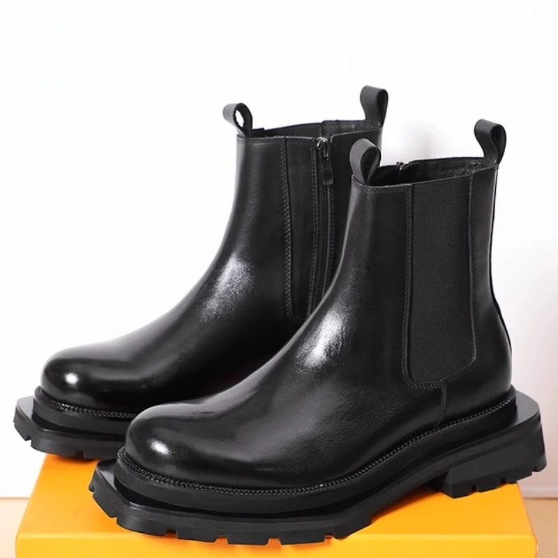 Ботинки «Челси», мужская обувь из натуральной кожи 6 см, удобная дышащая обувь, увеличивающая рост, модные мужские ботинки на толстой подошве
Ботинки «Челси», мужская обувь из натуральной кожи 6 см, удобная дышащая обувь, увеличивающая рост, модные мужские ботинки на толстой подошве