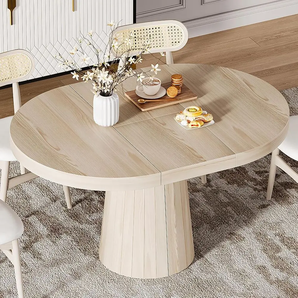 Round-to-Oval Expandable Dining Table, 39-55, Seats 4-6, White Wash Finish, Smooth Rounded Edges
Round-to-Oval Expandable Dining Table, 39-55, Seats 4-6, White Wash Finish, Smooth Rounded Edges