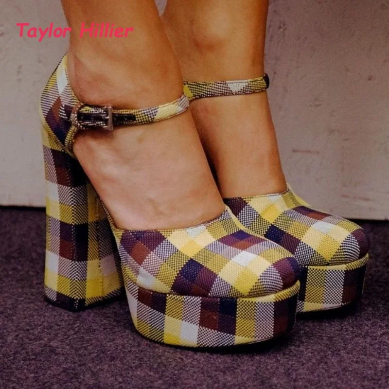Plaid Platform Mary Jane Pumps Women Round Toe Ankle Strap Block Heel Gothic Fashion Shoes Ladies Retro Preppy Style Party Heels
Plaid Platform Mary Jane Pumps Women Round Toe Ankle Strap Block Heel Gothic Fashion Shoes Ladies Retro Preppy Style Party Heels
