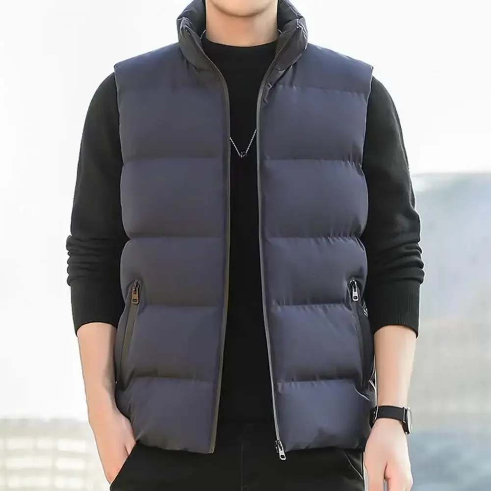 Stand-up Collar Vest Coat Men's Quilted Stand Collar Vest with Zipper Closure Pockets Solid Color Sleeveless for Winter
Stand-up Collar Vest Coat Men's Quilted Stand Collar Vest with Zipper Closure Pockets Solid Color Sleeveless for Winter