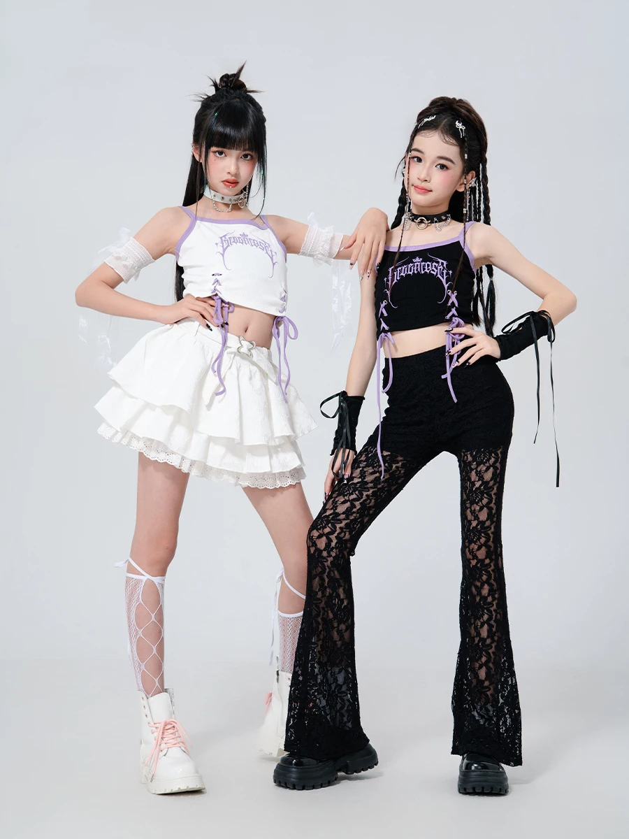 2025 New Ballroom Hip Hop Dance Costumes For Girls Black Vest Lace Pants Kpop Outfits Jazz Performance Stage Clothing DQS19825
2025 New Ballroom Hip Hop Dance Costumes For Girls Black Vest Lace Pants Kpop Outfits Jazz Performance Stage Clothing DQS19825