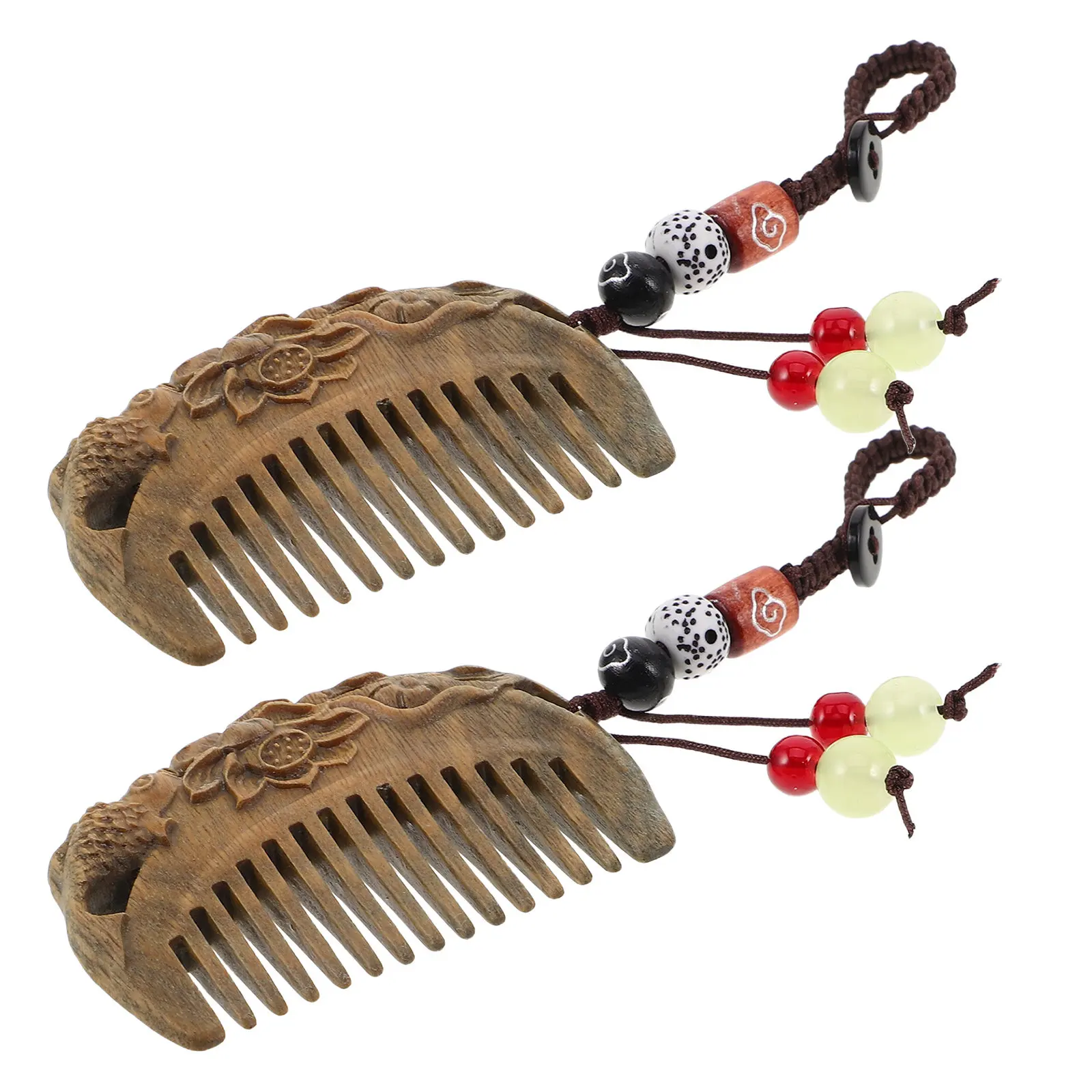 2Pcs Vintage Hand Carved Sandalwood Hair Comb Wide Tooth Lotus Fish Pocket Comb Hair Detangler Anti Static Travel Accessory
2Pcs Vintage Hand Carved Sandalwood Hair Comb Wide Tooth Lotus Fish Pocket Comb Hair Detangler Anti Static Travel Accessory