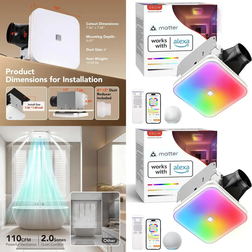 Smart Bathroom Light with Quiet Ventilation, Color Temperature & RGB Mood Lighting, Compatible with Alexa/Home, 7.36 x 7.68 Cut-
Smart Bathroom Light with Quiet Ventilation, Color Temperature & RGB Mood Lighting, Compatible with Alexa/Home, 7.36 x 7.68 Cut-
