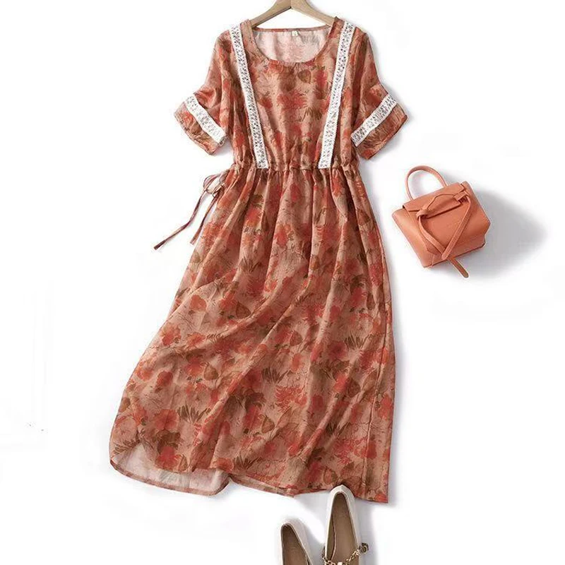 Elegant Fashion Women Dresses 2025 New Lace Patchwork Drawstring Party Dresses O-Neck Short Sleeve Print Midi Dress Robe Femme
Elegant Fashion Women Dresses 2025 New Lace Patchwork Drawstring Party Dresses O-Neck Short Sleeve Print Midi Dress Robe Femme