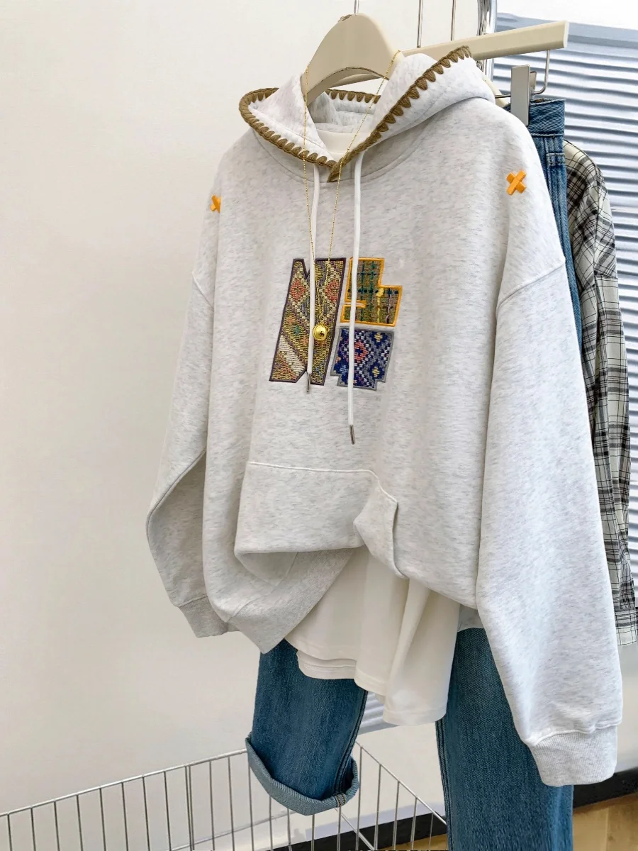Retro Ethnic Weave Feel Patchwork Oversize Trendy Brand Hoodie Women Loose Faionable Top Korean Sle Embroidery Long Sve
Retro Ethnic Weave Feel Patchwork Oversize Trendy Brand Hoodie Women Loose Faionable Top Korean Sle Embroidery Long Sve