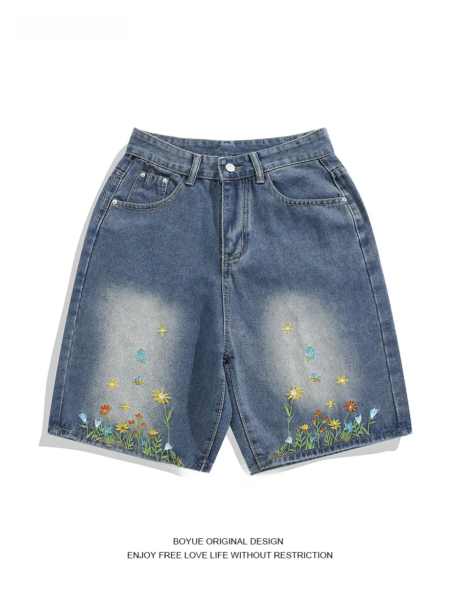 Boyue American Retro Floral Embroidery Jeans orts Casual Design Street Sle Five-Quarter Length Men's Loose Fit Straight Leg
Boyue American Retro Floral Embroidery Jeans orts Casual Design Street Sle Five-Quarter Length Men's Loose Fit Straight Leg