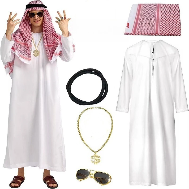 Dubai Sheikh Halloween Outfit | Men Women Arabic Robe Set (UAE Costume, Full Accessories)
Dubai Sheikh Halloween Outfit | Men Women Arabic Robe Set (UAE Costume, Full Accessories)