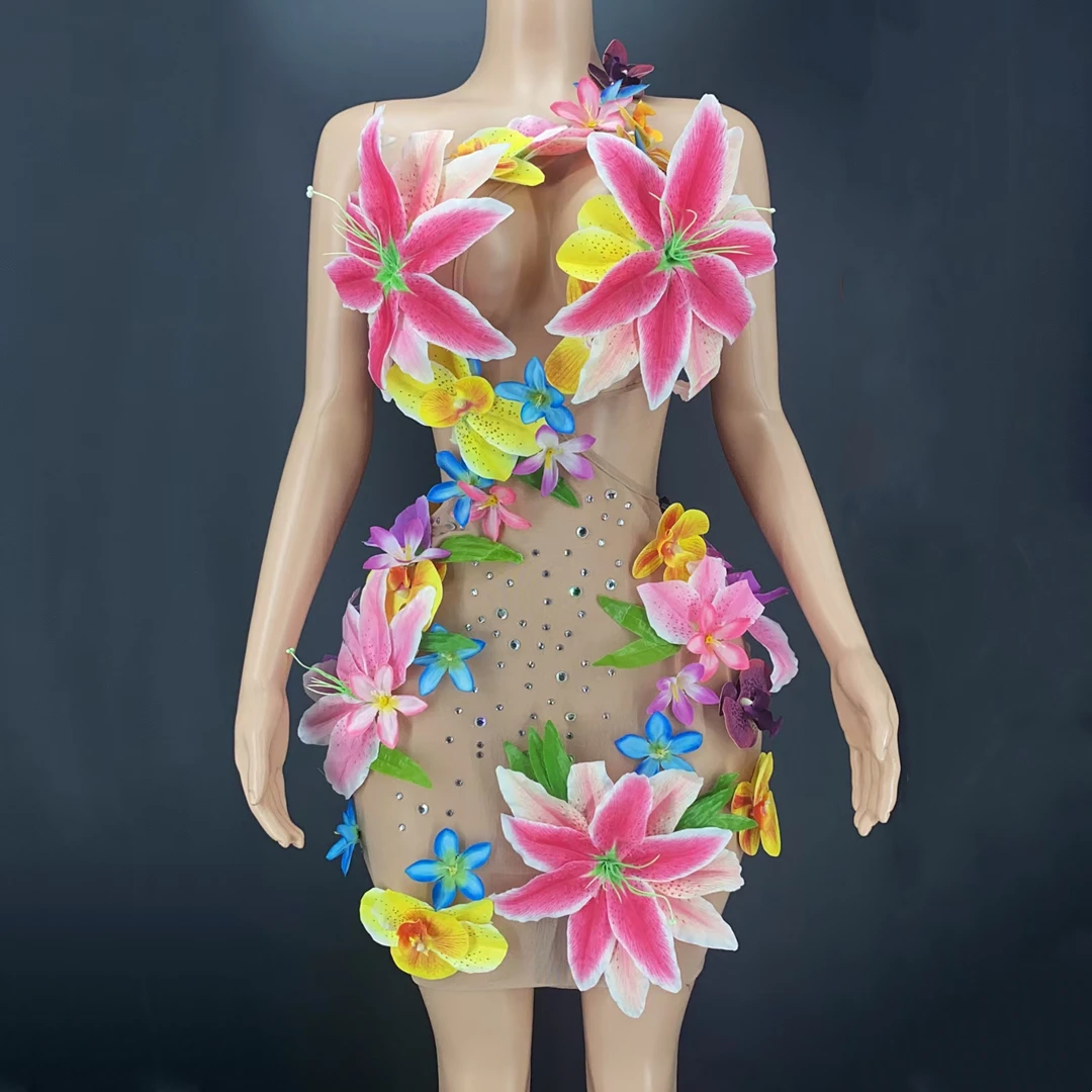 New Sexy See Through Mesh Flowers Mini Dress Women Night Club Performance Costume Show Stage Birthday Dress Women Fangzhenhua
New Sexy See Through Mesh Flowers Mini Dress Women Night Club Performance Costume Show Stage Birthday Dress Women Fangzhenhua