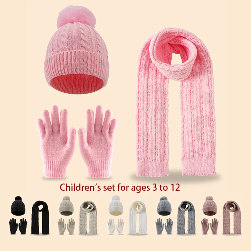 A three-piece set of hats, gloves and scarves for children aged 3 to 12 in solid color with a single ball is cute and versatile
A three-piece set of hats, gloves and scarves for children aged 3 to 12 in solid color with a single ball is cute and versatile