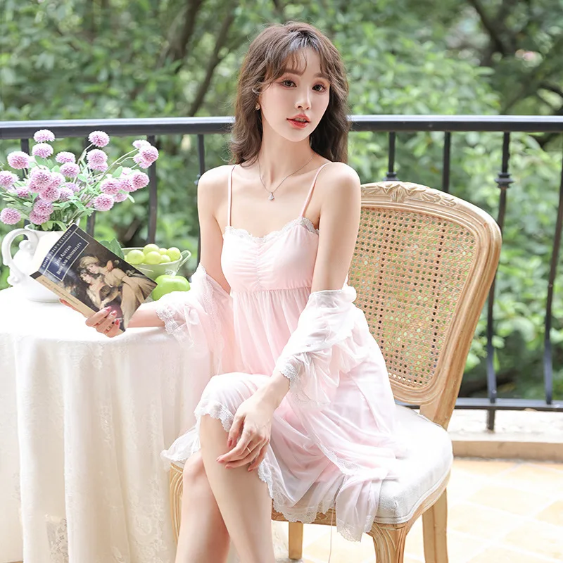 Fairy Lace Sleepwear Sexy Mesh Robe Two Piece Set Pijamas Nightwear Spring Vintage Women Loose Night Dress Gown and Robe Sets
Fairy Lace Sleepwear Sexy Mesh Robe Two Piece Set Pijamas Nightwear Spring Vintage Women Loose Night Dress Gown and Robe Sets