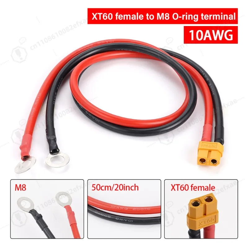 50cm 10AWG Silicone Wire XT60 Female to M8 Eyelet Ring Terminal Cable High Current Power Lead Adapter for Car Battery RC Charger
50cm 10AWG Silicone Wire XT60 Female to M8 Eyelet Ring Terminal Cable High Current Power Lead Adapter for Car Battery RC Charger