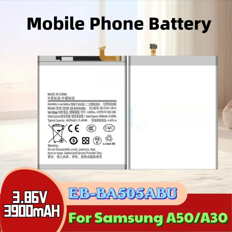 EB-BA505ABU 3.86V 3900mAH Mobile Phone Battery for Samsung A50/A30/A20/M10S/M107
EB-BA505ABU 3.86V 3900mAH Mobile Phone Battery for Samsung A50/A30/A20/M10S/M107
