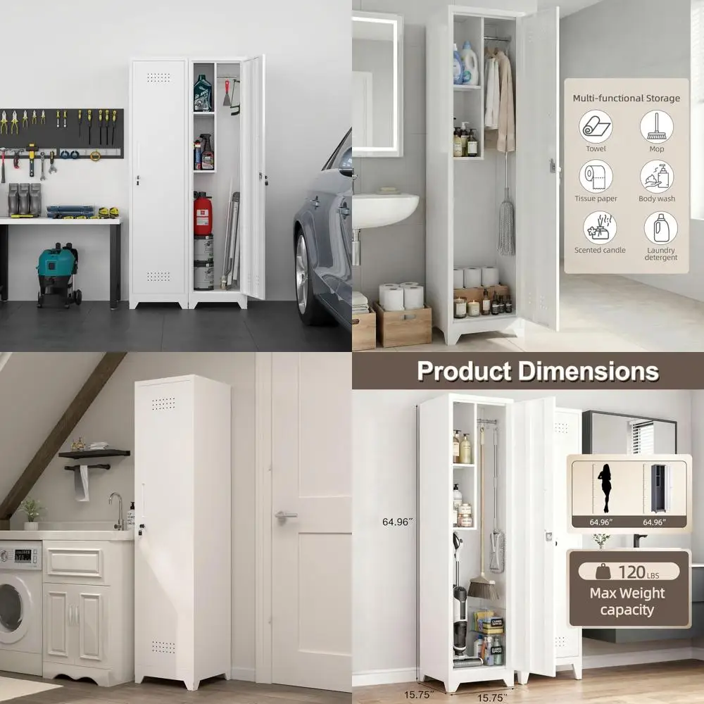 Высокий металлический шкаф для хранения (65 дюймов) с запирающейся дверцей, полками и S-образными крючками для хозяйственных нужд, офиса, дома, кладовой, ванной комнаты, гаража, белый
Высокий металлический шкаф для хранения (65 дюймов) с запирающейся дверцей, полками и S-образными крючками для хозяйственных нужд, офиса, дома, кладовой, ванной комнаты, гаража, белый