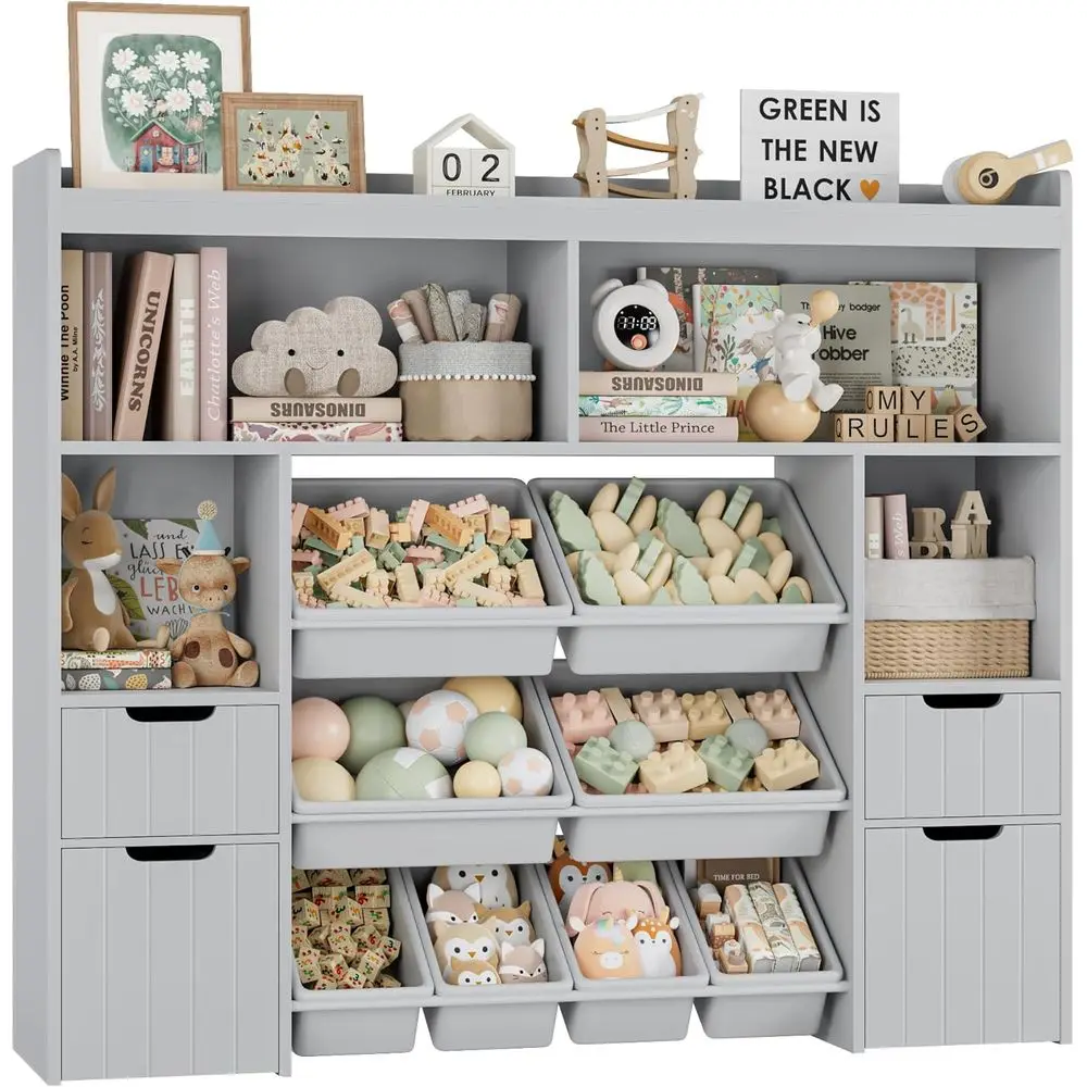 55-Inch Wide Toy Storage Organizer with Removable Bins, Tall Bookshelf for Kids, Playroom, Classroom, Grey
55-Inch Wide Toy Storage Organizer with Removable Bins, Tall Bookshelf for Kids, Playroom, Classroom, Grey