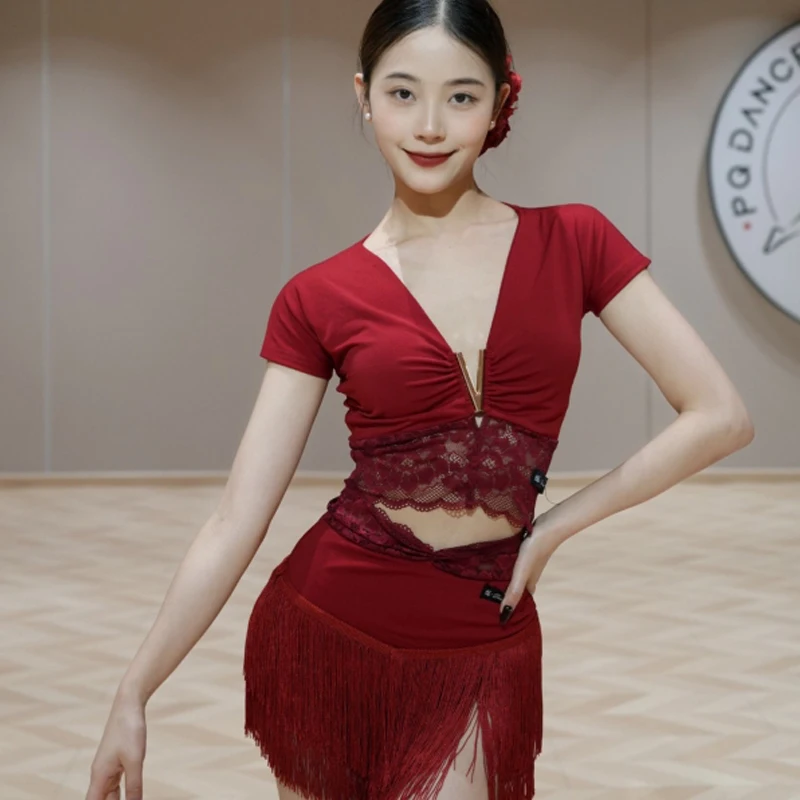Red Latin Dance Clothing Women Latin Dance Competition Costume Short Sleevs Latin Top Fringed Skirt Training Clothes SL12910
Red Latin Dance Clothing Women Latin Dance Competition Costume Short Sleevs Latin Top Fringed Skirt Training Clothes SL12910