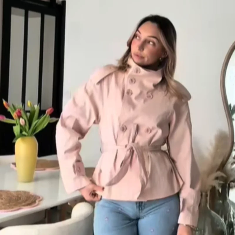 Fashion Women's Pink Belted Jacket Stand Collar Double Breasted Long Sleeve Slim Trench Coats 2026 NEW Casual Streetwear Jackets
Fashion Women's Pink Belted Jacket Stand Collar Double Breasted Long Sleeve Slim Trench Coats 2026 NEW Casual Streetwear Jackets