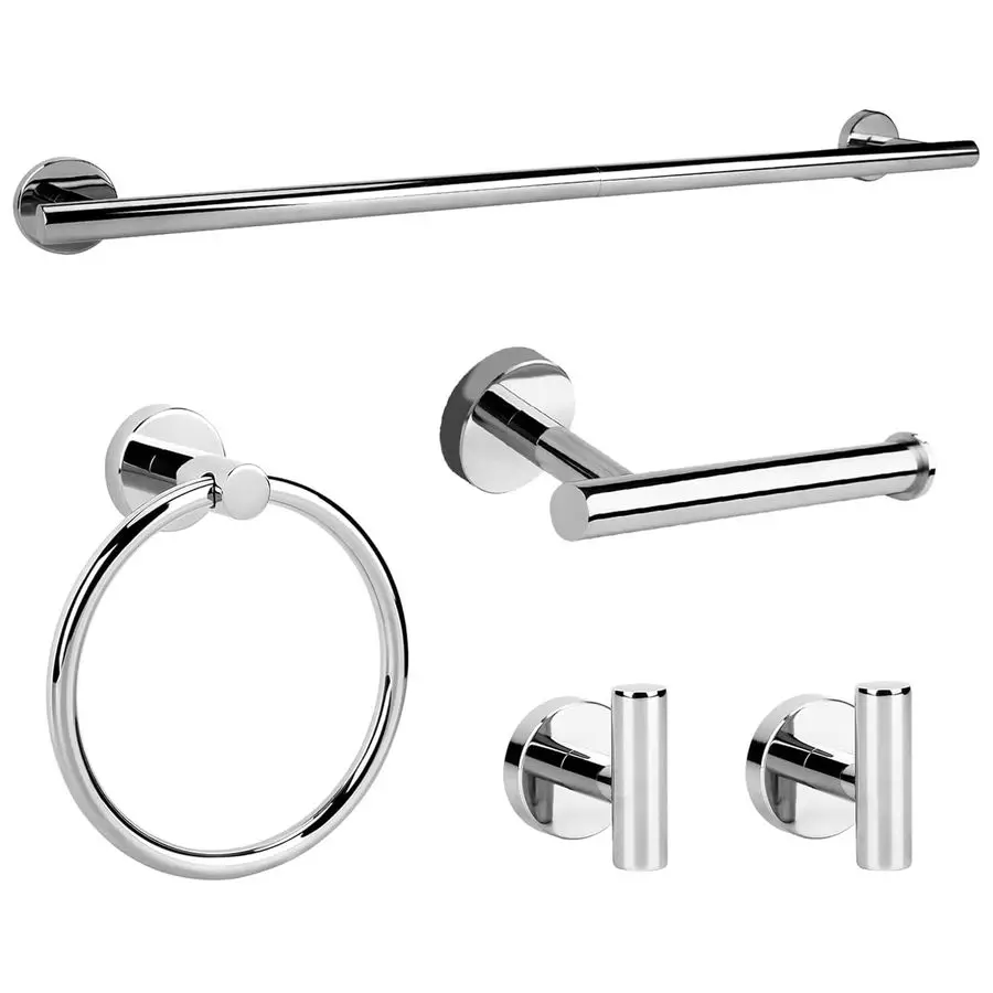 Хромированный набор аксессуаров для ванной комнаты, 5 предметов, набор вешалок для банных полотенец из нержавеющей стали 24 дюйма, держатель для туалетной бумаги, кольцо для полотенец
Хромированный набор аксессуаров для ванной комнаты, 5 предметов, набор вешалок для банных полотенец из нержавеющей стали 24 дюйма, держатель для туалетной бумаги, кольцо для полотенец